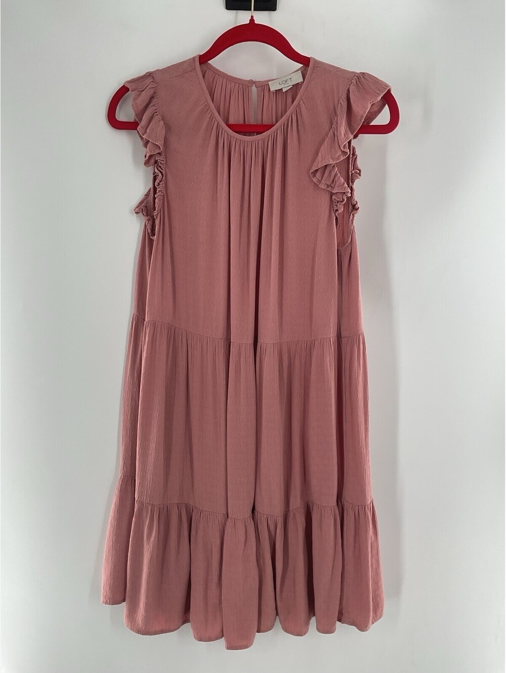 Loft Women Size Medium Pink Dress Round Neck Relaxed Fit 035